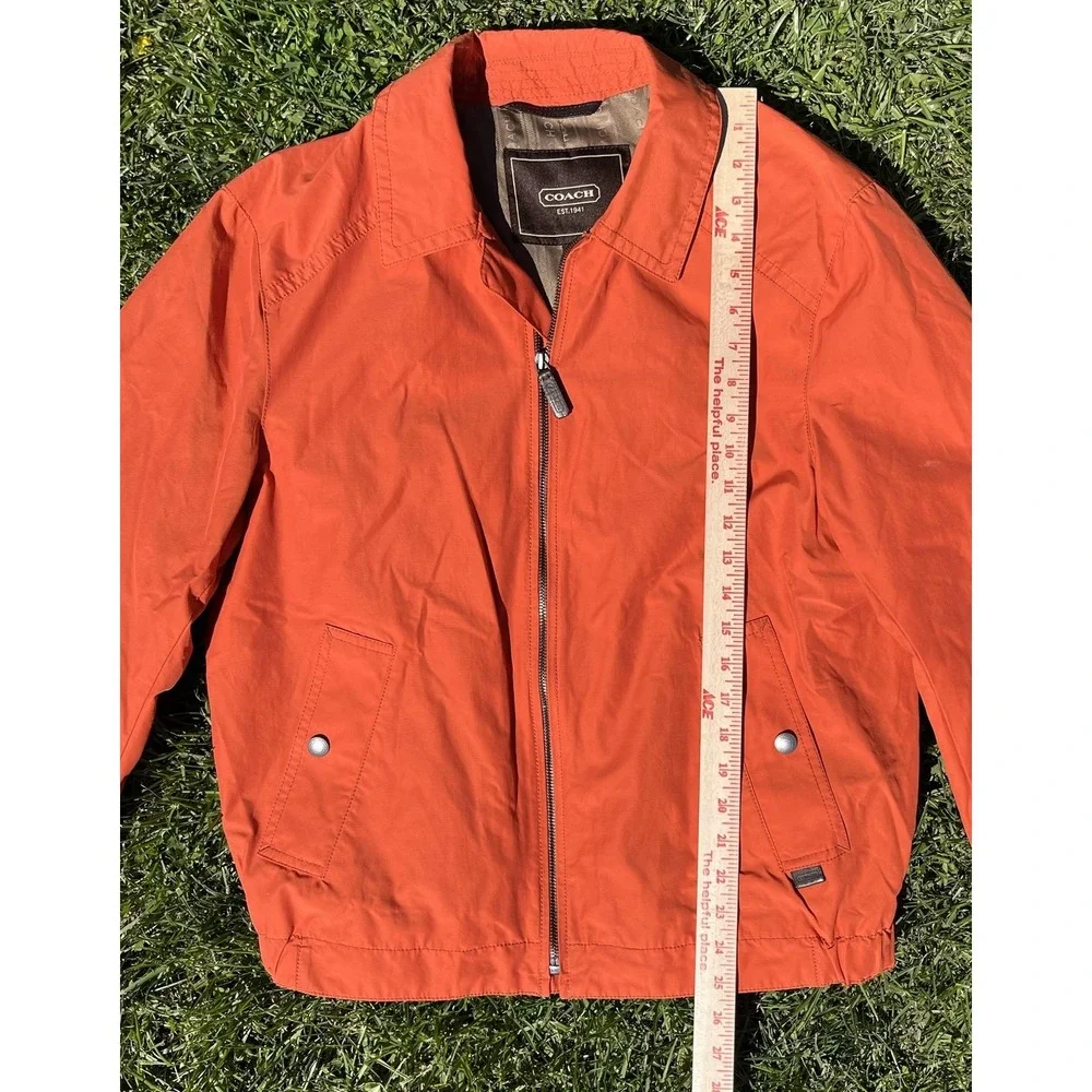 Coach Jacket Womens Small Orange Cotton Blend Full Zip Lined Lightweight Pockets